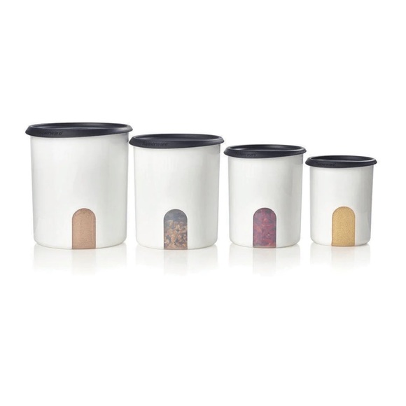 NIP SET OF 4 TUPPERWARE ONE TOUCH® REMINDER CANISTER SET/BLACK - Picture 1 of 4